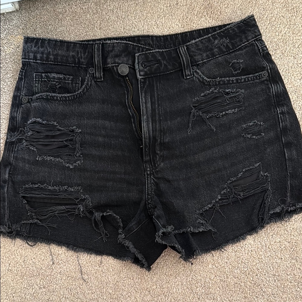 AE Distressed Black Denim Shorts